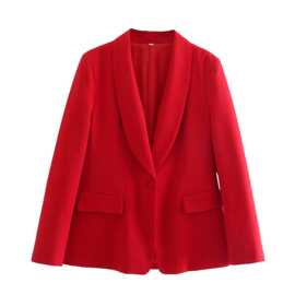 2023春外贸跨境批发欧美女装红色礼服式西装外套西服  2111