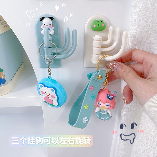 Creative cartoon three-hook hook, cute student dormitory, no punching, traceless adhesive hook, wall door key hanging hook
