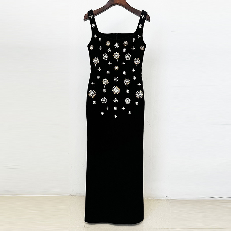 Women's Clothing star fashion heavy beaded diamond elastic vest long dress_voghion.com