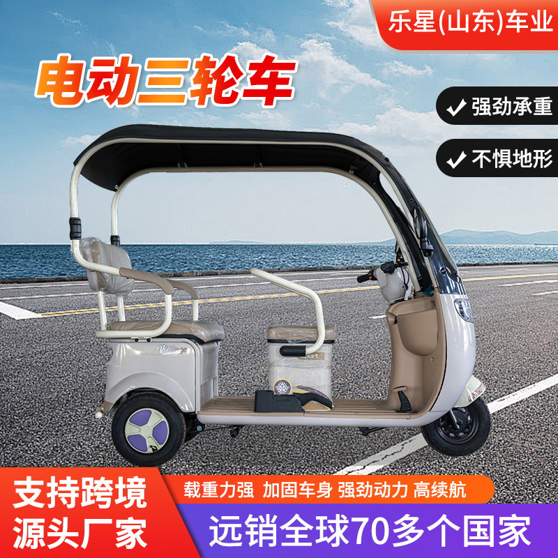 跨境带棚电动三轮车双排座成人休闲代步车大功率客货两用电瓶车