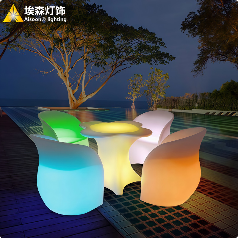 Mesa y silla luminosa LED Mesa de bar KTV Mesa y silla de ciruela combinación de actividades al aire libre muebles de ocio coloridos creativos