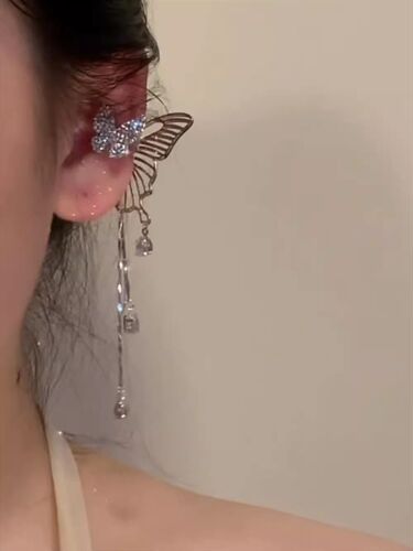 Sweet and cool butterfly tassel ear bone clip without pierced ears for women niche design new front and back style round face  new style