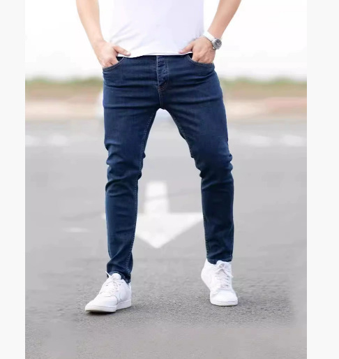 Europa y América Amazon estación independiente de moda de color sólido jeans elásticos de hombre pie pequeño de cintura media jeans de hombre