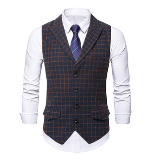 Foreign Trade 2024 Autumn and Winter New Men's Casual Plaid Suit Vest Men's Fashion Single-breasted Gun Pour Collar Jacket Men