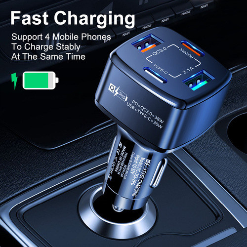 4-in-1 38wPD+qc3.0 3.1A 2USB+Type-c fast charging car charger dual line car charger