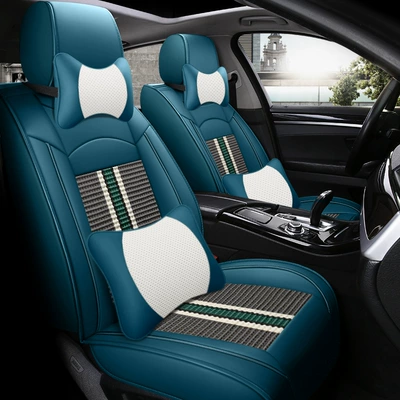 Leather and Fabric Seat Cover, Summer — Four Seasons Pad - blue-gray-deluxe-edition-general-purpose