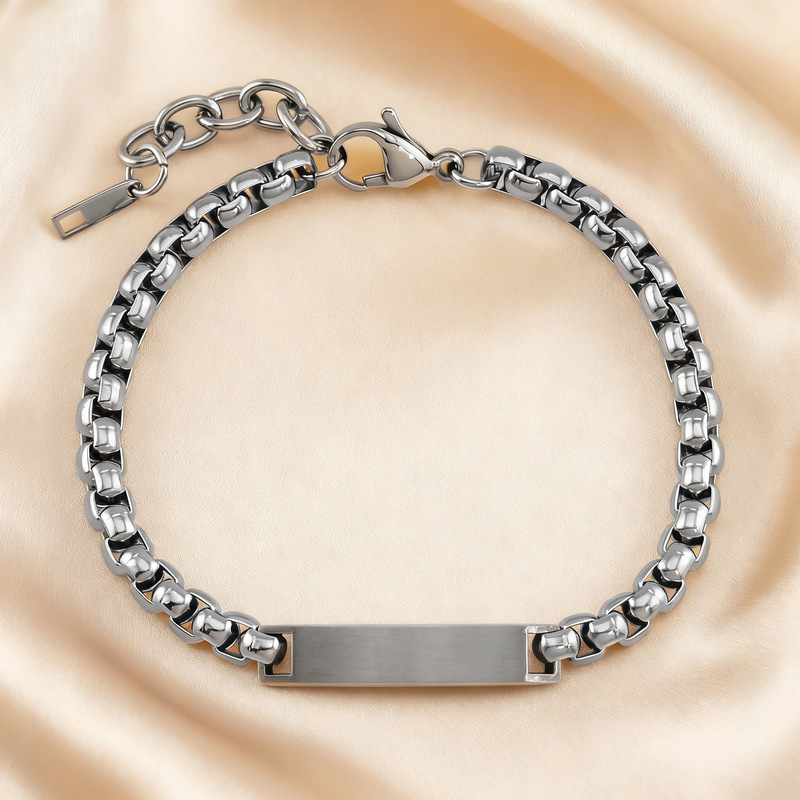 Simple Fashion Titanium Steel Men's Bracelet Stainless Steel Square Pearl Bracelet Personality All-match Fashion Curved Brand Bracelet Jewelry