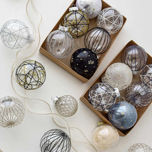 NUCHI Cross-border New Christmas Decoration 8cm Christmas Ball Hand-painted Ball Fabric Ball Transparent Ball Christmas Tree Decoration Ball