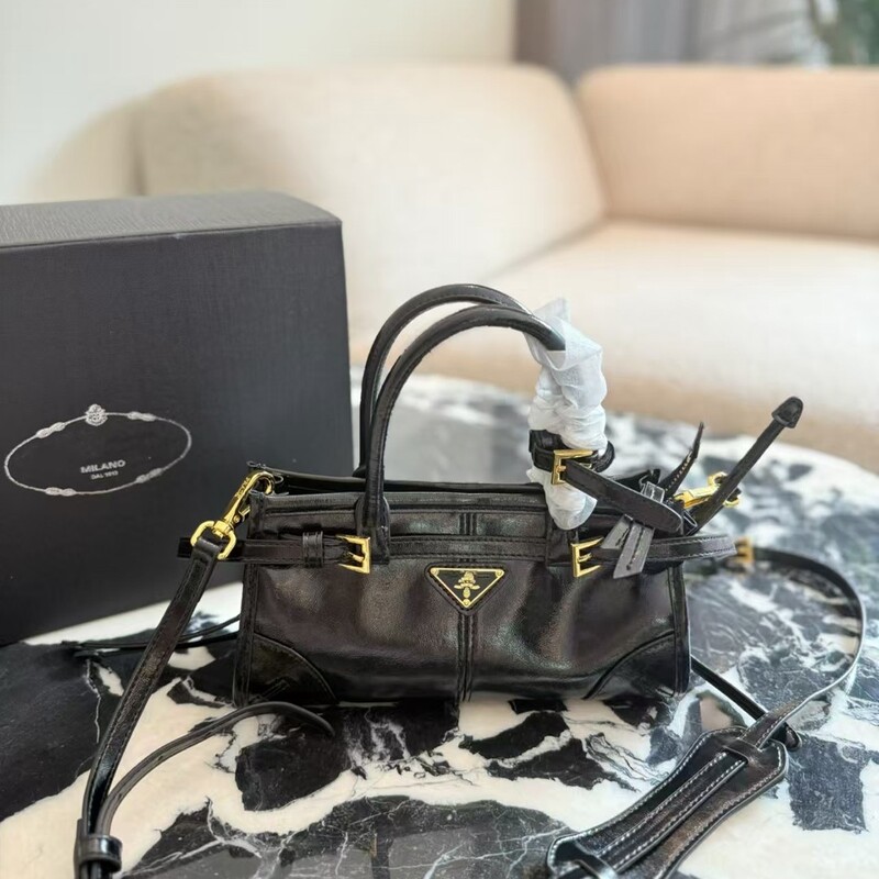 Cross-Border Prada Soft Wax Leather Softluxmini Underarm Bag Handbag Baguette Boston Bonnie Women's Bag