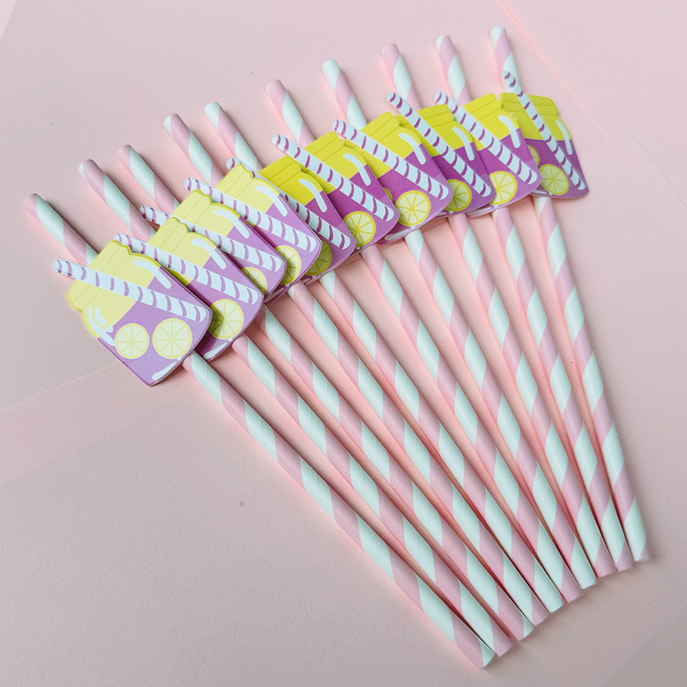 Suministros para fiestas transfronterizas Pajitas de limón de frutas creativas Pajitas de papel desechables Pajitas de bebidas de jugo Spot al por mayor