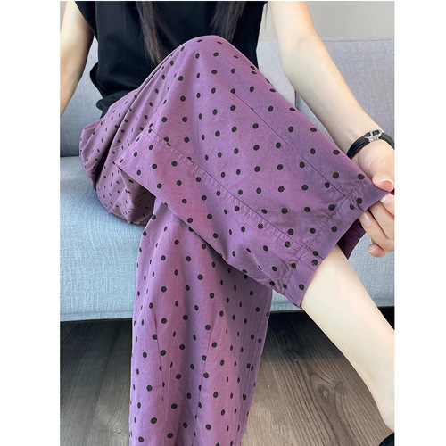 Women's Loose 9-inch Hem Harem Pants with Dots for Summer 2025, Small Figure High-Waisted Commuting and Slimming