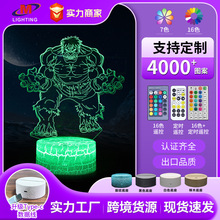 跨境亚马逊3d小夜灯绿巨人系列七彩触摸裂纹3D灯led装饰氛围台灯