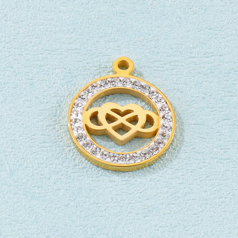 304 Stainless Steel Material 1 Piece Stainless Steel Zircon 18K Gold Plated Infinity Heart Shape