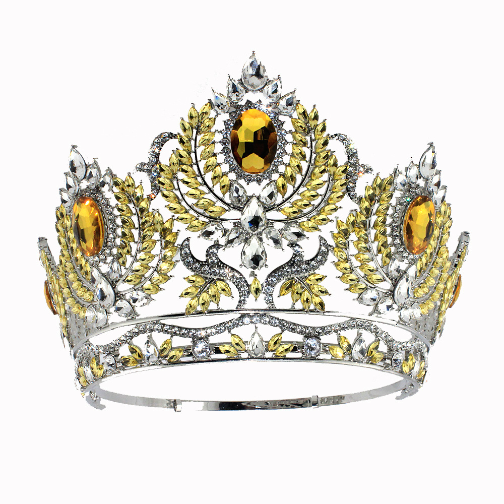 Europeo y americano de gran tamaño nupcial corona accesorios para el cabello corona barroca reina pasarela corona de gama alta corona completa