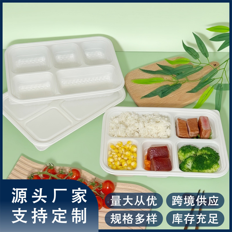 環境に優しい分解性使い捨て弁当箱竹粉食品グレード弁当箱軽食弁当箱白 5 コンパートメントテイクアウト包装箱|undefined