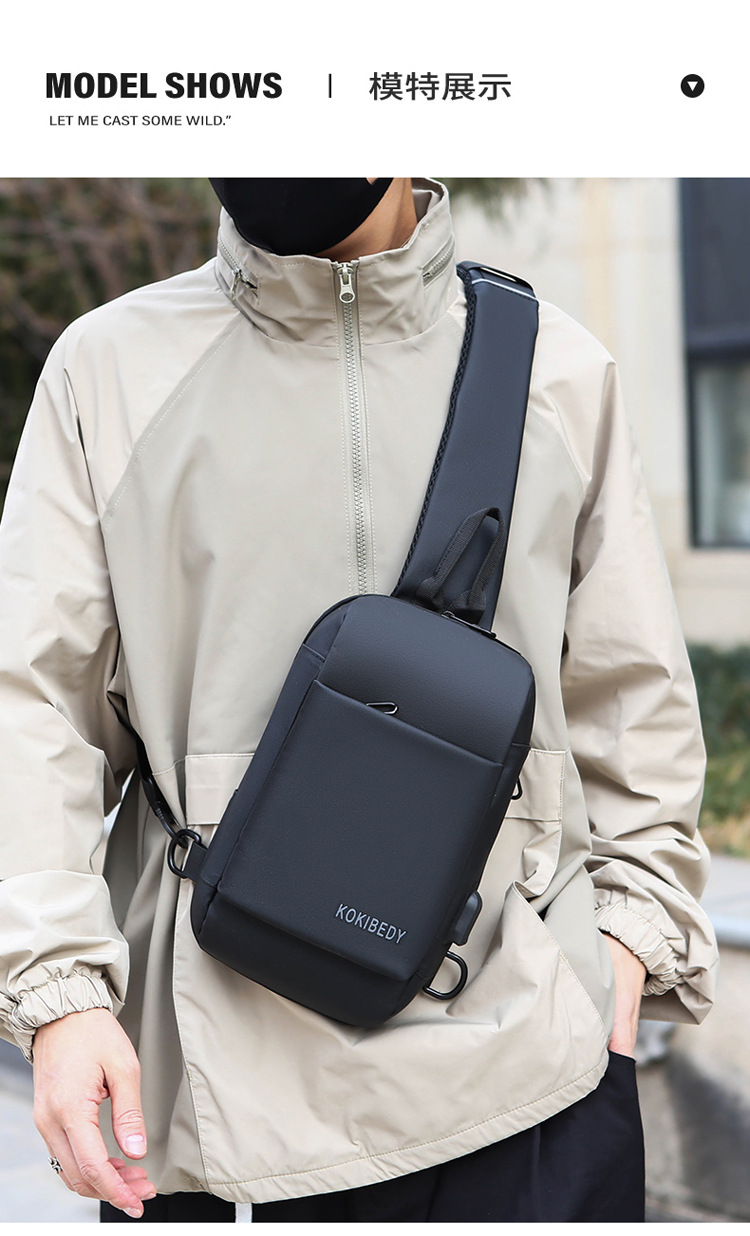 USB charging port bag, fashionable single-shoulder crossbody bag, cross-border wholesale men's chest bag, multi-functional sports chest backpack undefined
