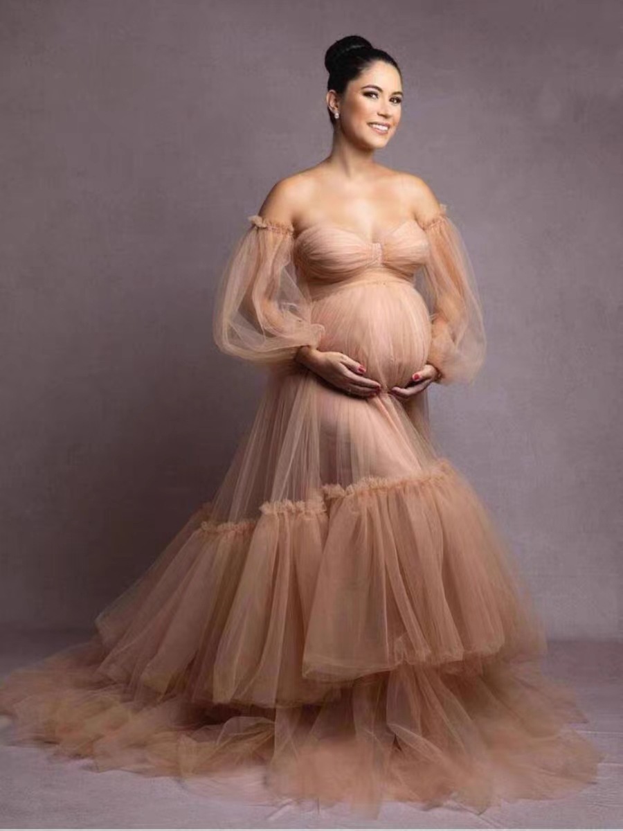 Aliexpress E-commerce exclusivo para estudio de fotos embarazadas foto de boda vestido de la mañana tela vestido de noche linterna manga mujer image 6