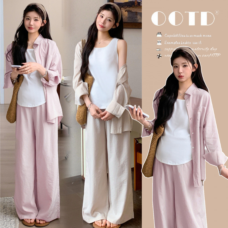 In Stock Maternity Set Spring and Summer Loose Plus-Size Shirt Set + Tank Dress 2026 New Casual Maternity Set