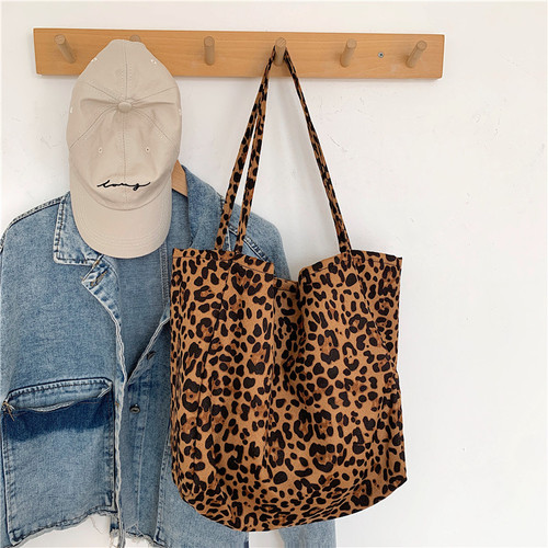 Korean retro simple handbag ins fashionable leopard print pattern casual cloth bag internet celebrity fashionable shoulder bag