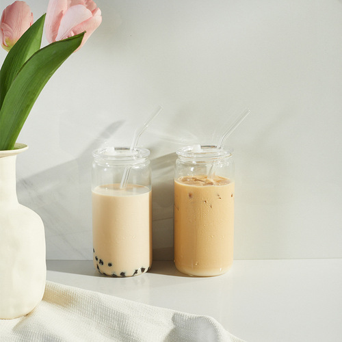 Amazon can glass Coke straw cup home cold drink coffee cup 16oz transparent beer cup with lid