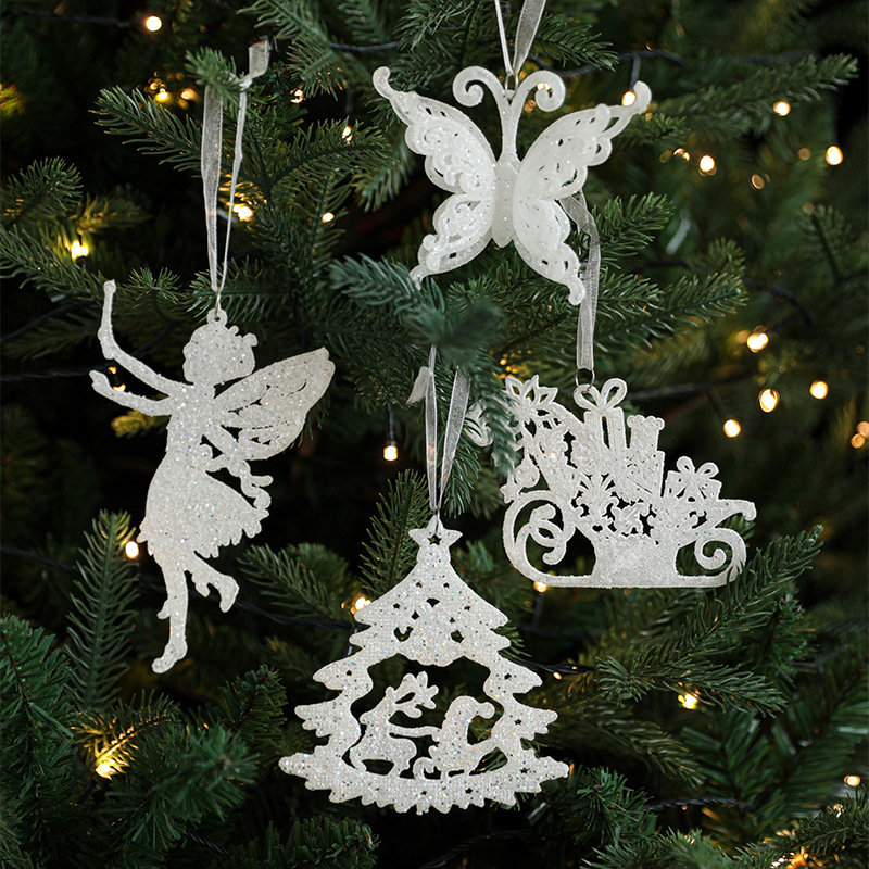Adornos navideños de Gangheng, brillo, blanco, suministros de diseño de escenas, colgantes de puerta de anillo de ratán, colgantes de tienda, colgantes colgantes
