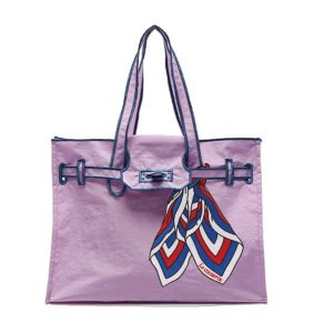 라이트 퍼플 실크 스카프 매듭 토트 백