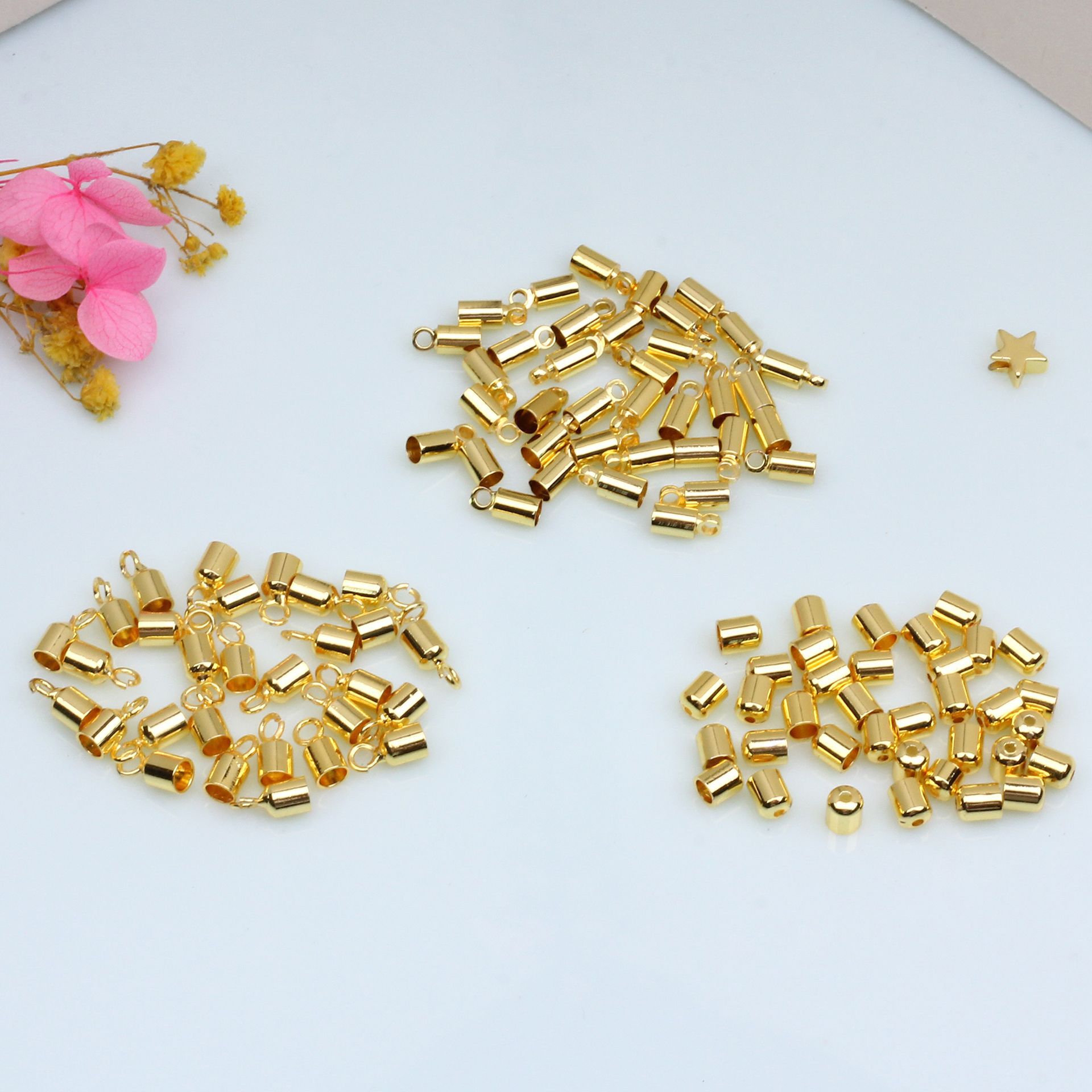 18K包金保色粘绳扣头 手工串珠3mm孔吊钟穿圆皮绳扣 流苏帽链接头