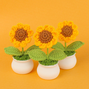 Finished Cross-Border Woolen Sunflower Potted Artificial Flower Study Table Decoration Teacher's Day Gift for the Beginning of School Season