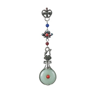 Pipa Lotus Flap Women's Vintage Silver Plated Imitation Hetian Jade Cloisonne Pendant Brooch Cheongsam Hanfu Tea Clothing Accessories