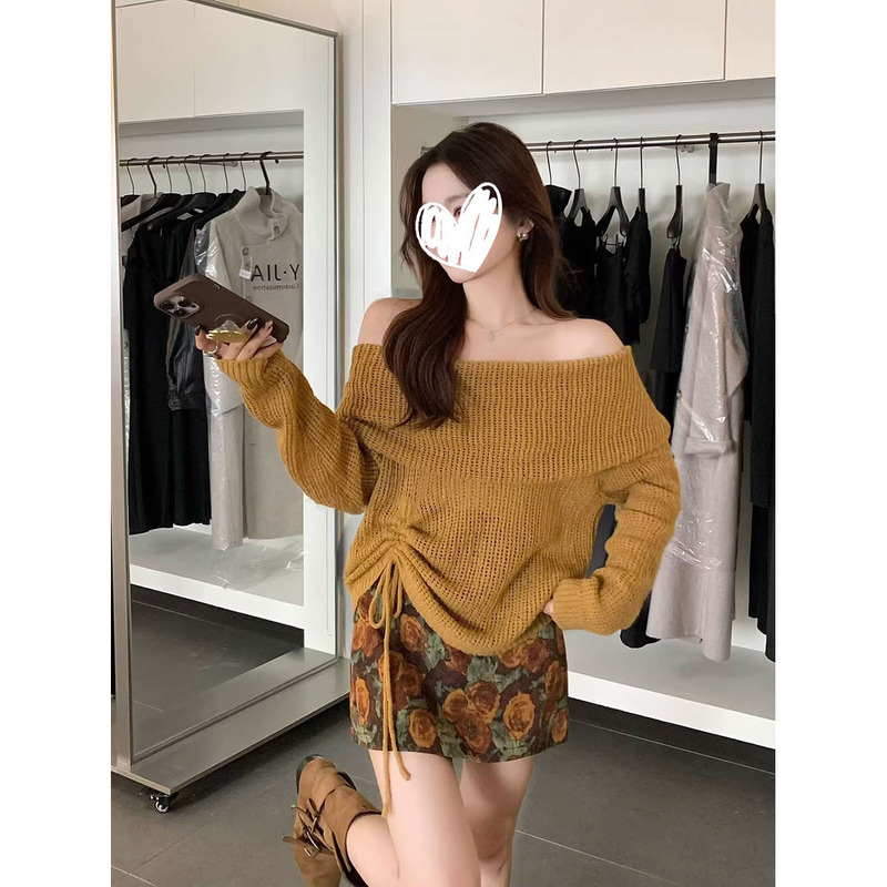 高级感气质套装女2025秋季新款翻领抽褶针织衫印花半身裙两件套潮|undefined