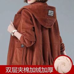 薄款&加绒款 大码200斤灯芯绒外套女秋冬季新款宽松中年妈妈夹克