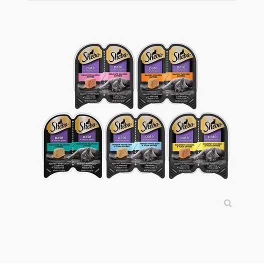 Консервы для кошек Sheba из платины, пищевой класс, мягкая упаковка, коробка для еды на один-два приема, влажный корм для кошек, снеки.