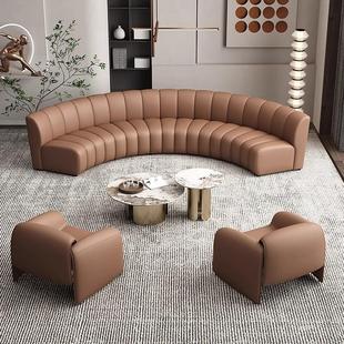Hotel Hall Large Reception Leather Sofa Table and Chair Combination Curved Home Sofa Office Homestay Sofa Chair