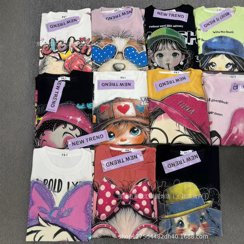 Foreign trade heavy-duty rhinestone anime print short-sleeve T-shirt, unisex casual loose fit, assorted styles available in bulk, large stock in stock Foreign trade heavy-duty rhinestone anime print short-sleeve T-shirt, unisex casual loose fit, assorted styles available in bulk, large stock in stock