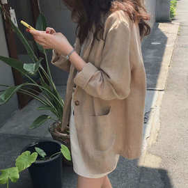 2024早秋新款韩国棉麻西装外套女韩版宽松小西服英伦风
