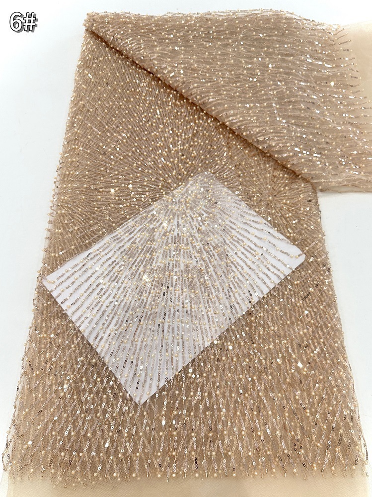 Sequin, tubo de perlas bordado, tela de bordado, alta definición, diseño de moda, vestido de moda, vestido de boda, tela