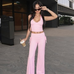 欧美热销女装2025秋季新款时尚休闲小背心修身纯色长裤套装女批发