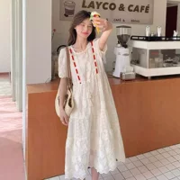 Одежда для кормящих мам, новое французское дизайнерское кружевное летнее платье с пышными рукавами для кормящих мам, ленивое и нежное сказочное платье для кормящих мам