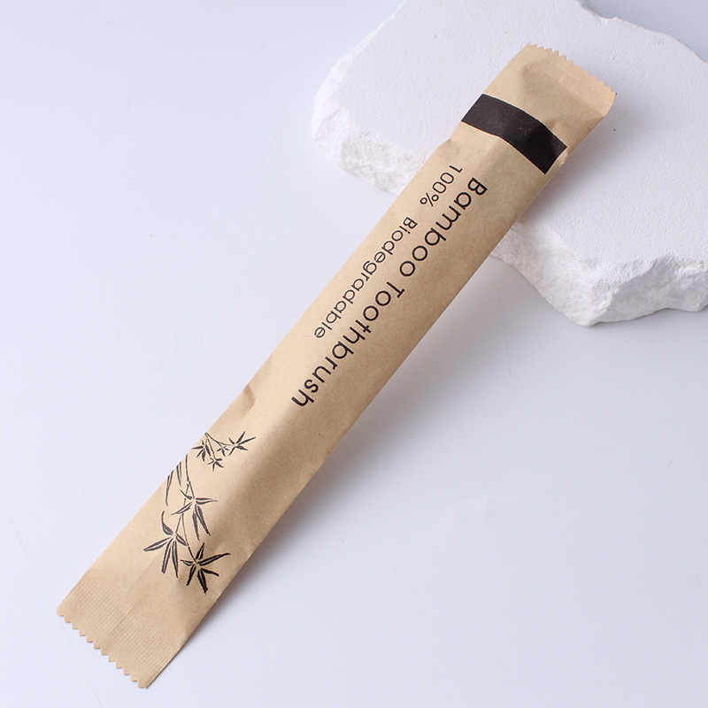 cepillo de dientes de bambú desechable cepillo de dientes de bambú de pelo suave bolsa de papel biodegradable envasado cepillo de dientes de bambú adulto carbón de bambú