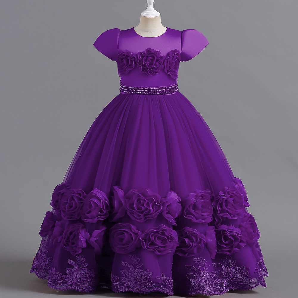 Transfronterizo europeo y americano vestido de los niños princesa vestido estilo occidental pettiskirt largo niñas pasarela de Navidad piano rendimiento vestido