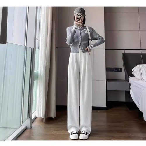 Women's Wide Leg Pants 2025 Spring and Autumn Petite High-Waisted Drape Casual Straight Black Pleated Floor-Length Suit Pants