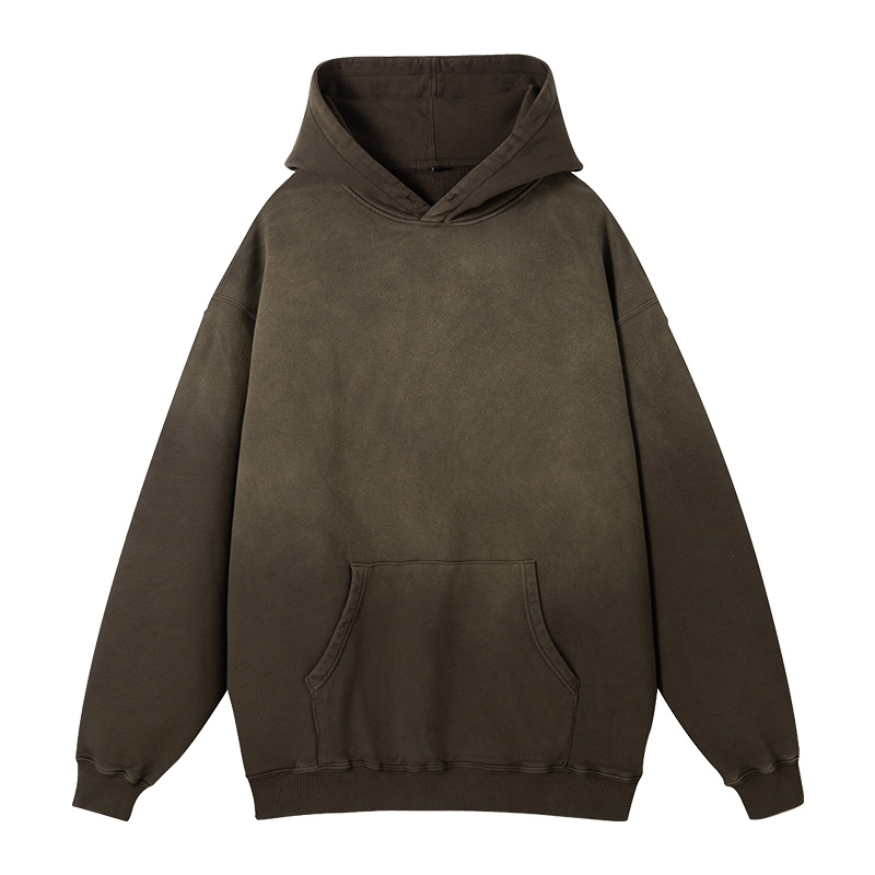 420g europeo y americano transfronterizo pesado puro algodón lavado apenado suéter moda marca casual retro gradiente color colgante teñido superior