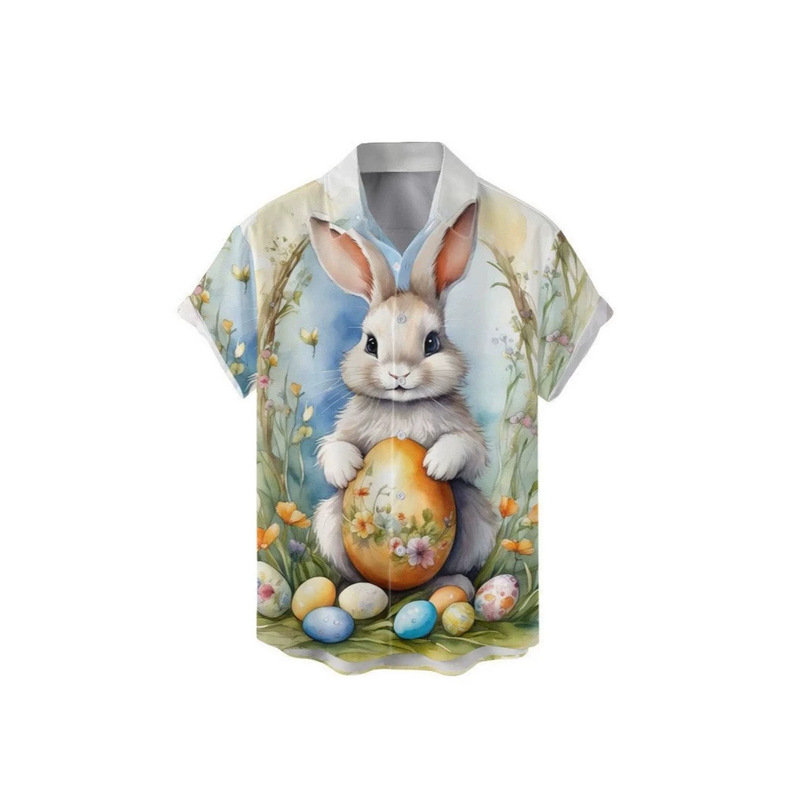 2026 Men's Summer New 3D Digital Printed Shirt Easter Egg Rabbit Casual Short Sleeve Shirt 2026 Men's Summer New 3D Digital Printed Shirt Easter Egg Rabbit Casual Short Sleeve Shirt