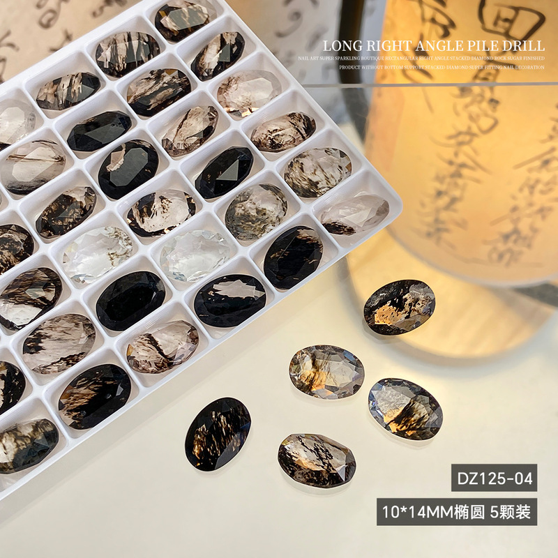 精品水墨晕染尖底钻肥方冰糖长方直角鸽子蛋复古秋冬新款美甲饰品|undefined