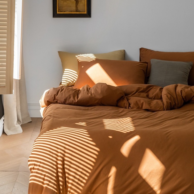 Class A solid color simple light luxury cotton knitted cotton cotton Tianzhu cotton nude sleeping bed sheet quilt cover bedding