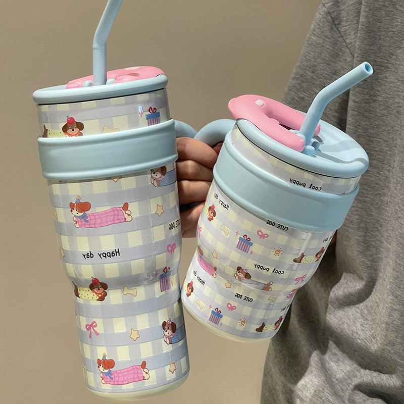 Capacious tea cup, straw, high quality glass with glass