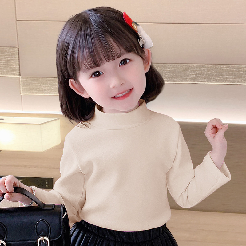 Nuevo otoño y el invierno de los niños de cuello alto de terciopelo cálido que basa la camisa otoño ropa estilo occidental color sólido niños y niñas interior superior