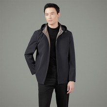 可脱卸连帽男士夹克春秋季桑蚕丝男装拉链款外套中年爸爸休闲上衣