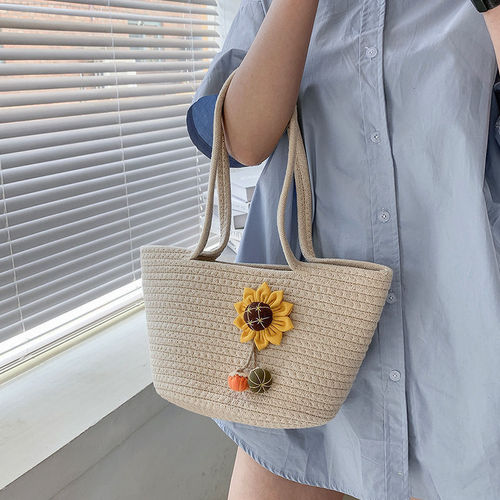Straw bag woven bag cotton thread women's bag internet celebrity new sunflower ethnic style fairy simple casual handbag