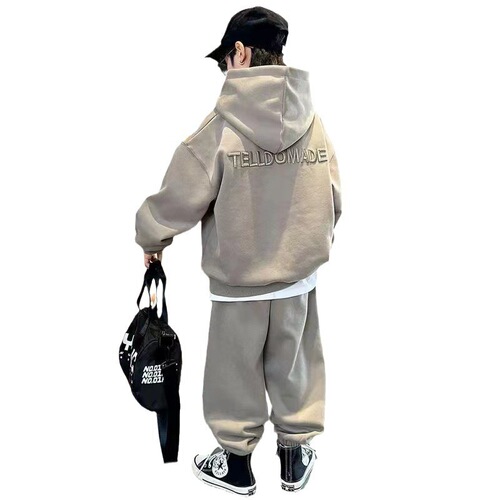 Children's Trendy Letter Casual Hooded Sweatshirt and Leggings Set for Older Kids, Loose Long-Sleeve Top with Booty Leggings Set